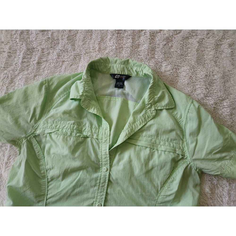 Eddie Bauer Sport Button Down Short Sleeve Light Green Shirt Medium 100% Nylon